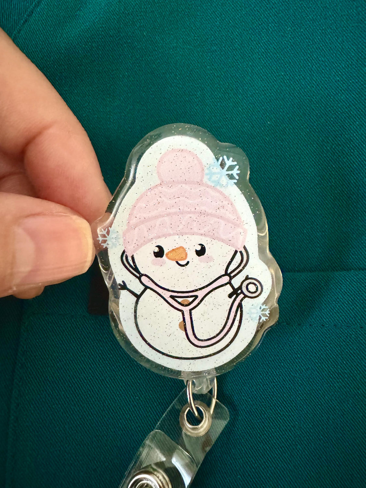 Cute Medical Snowman Glitter Badge Reel