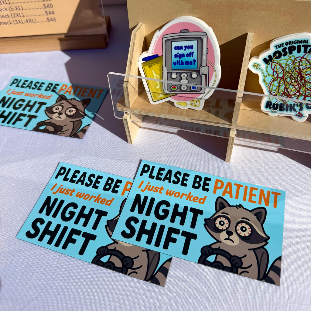 Night Shift Raccoon Car Magnet | Cute Magnet for Nurses, Magnet for Doctors, Magnet for Healthcare Workers | Funny Medical Magnets