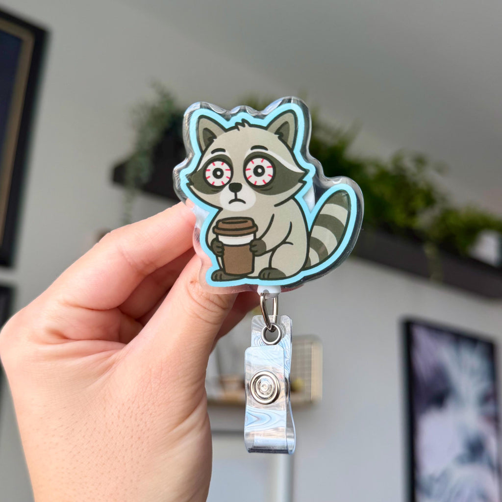 Coffee Raccoon Badge Reel