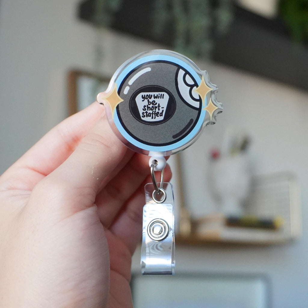 Magic 8 Ball Short Staffed Badge Reel
