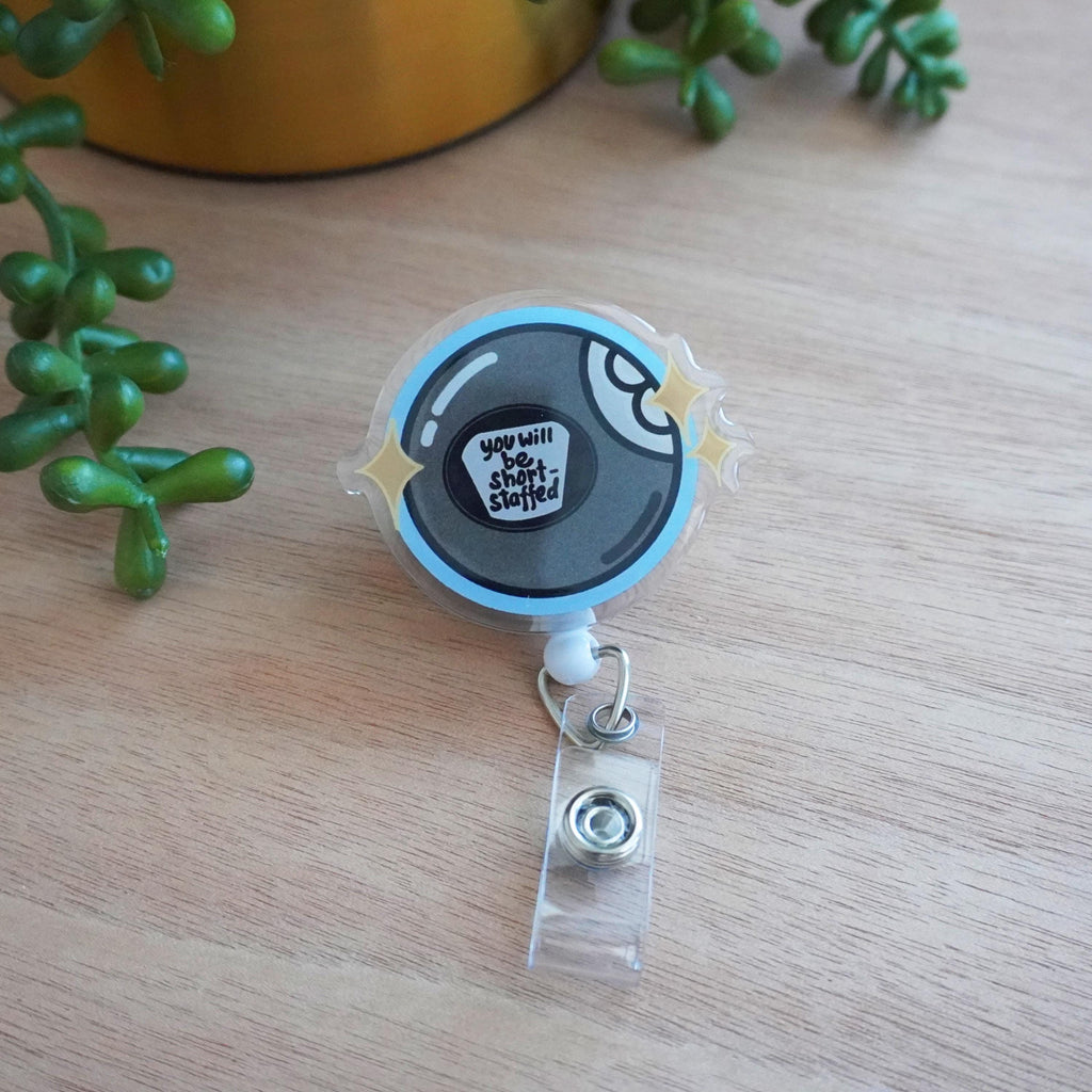 Magic 8 Ball Short Staffed Badge Reel
