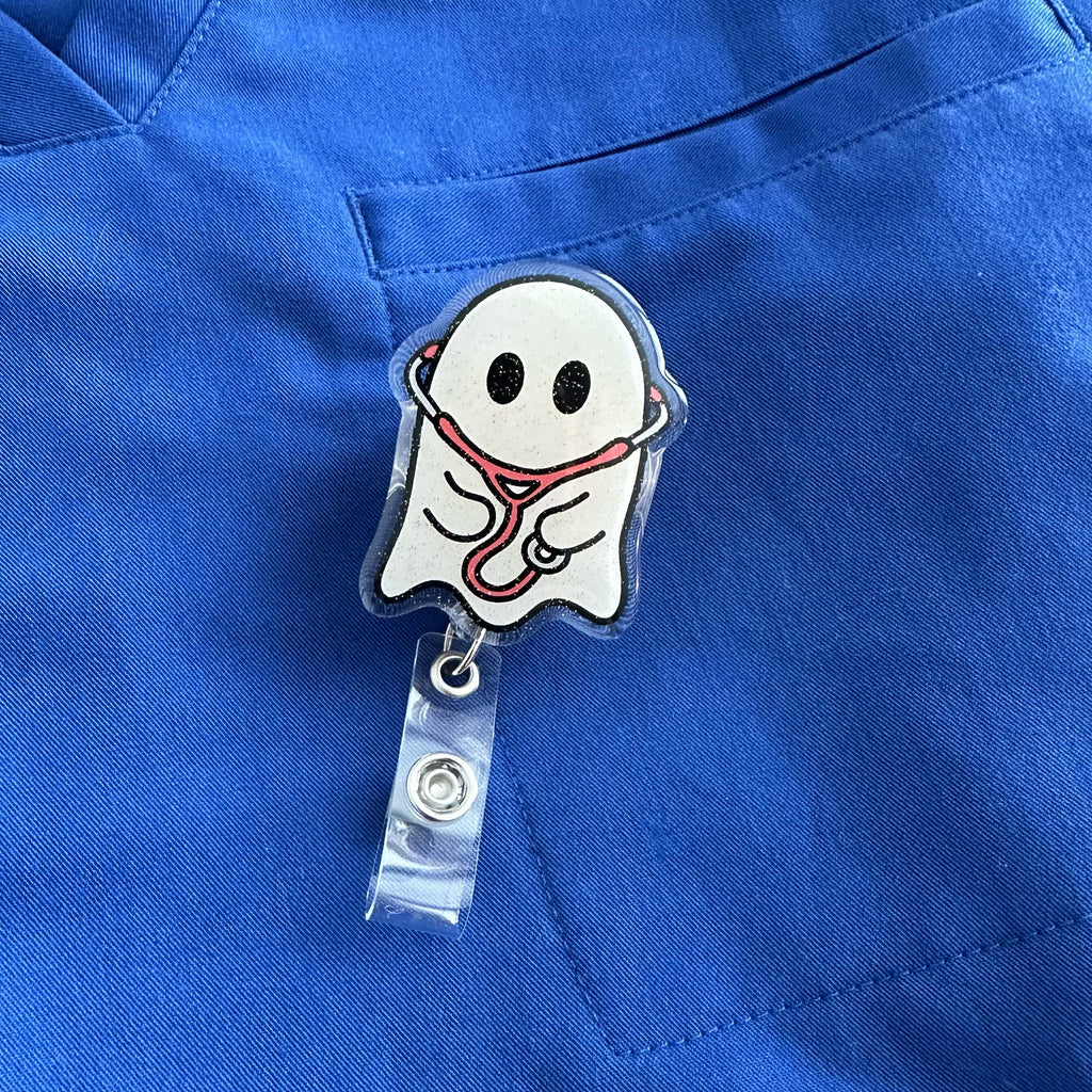 Medical Ghost Glitter Badge Reel | Medical Badge Reel, Badge Reel for Nurses, Badge Reel for Doctors, Halloween Badge Reel, Healthcare Badge