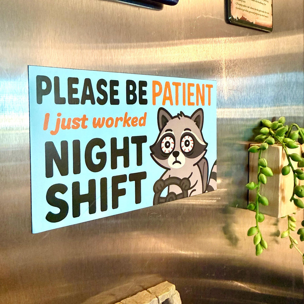 Night Shift Raccoon Car Magnet | Cute Magnet for Nurses, Magnet for Doctors, Magnet for Healthcare Workers | Funny Medical Magnets