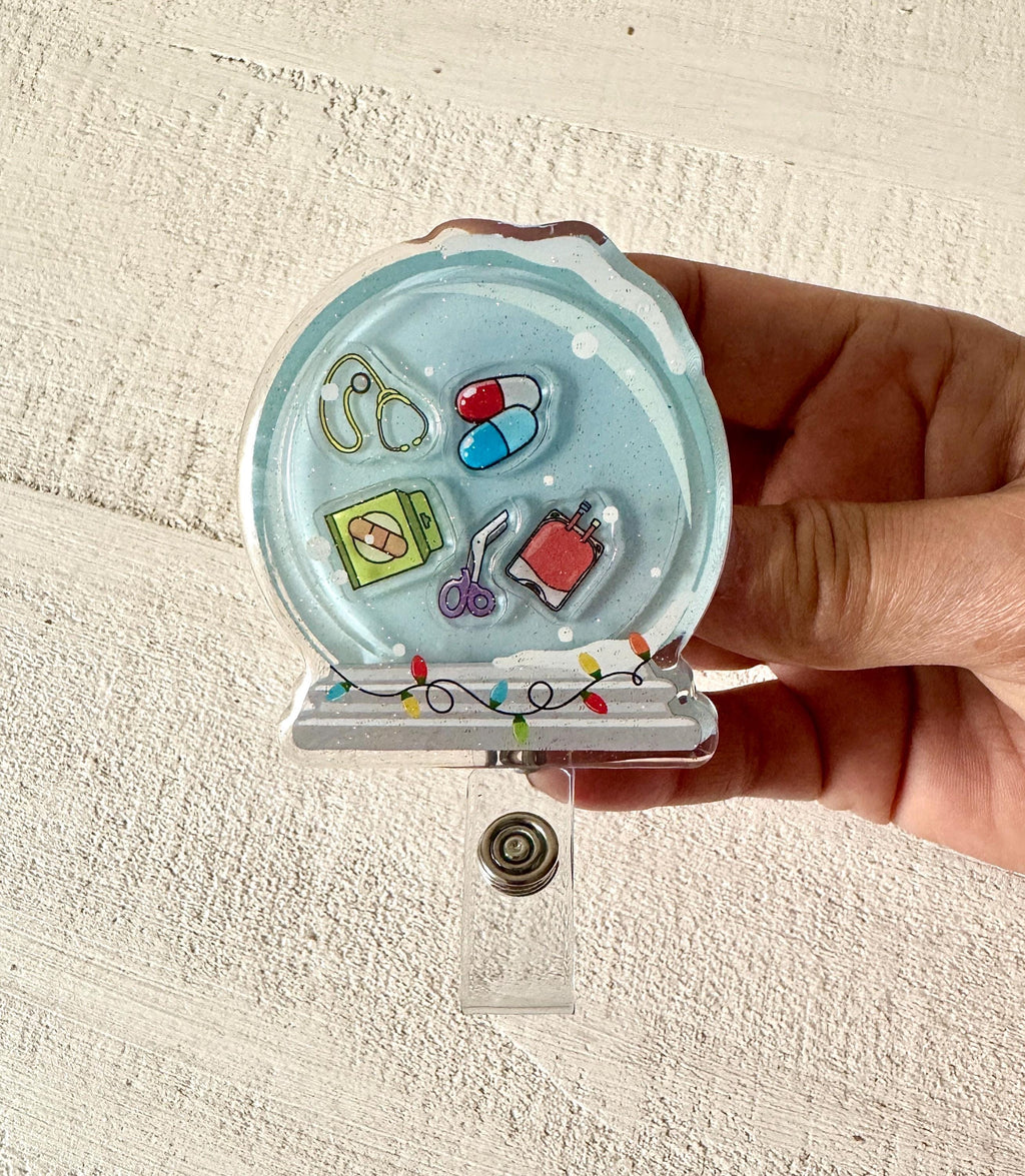 Glitter Medical Snowglobe Shaker Badge Reel