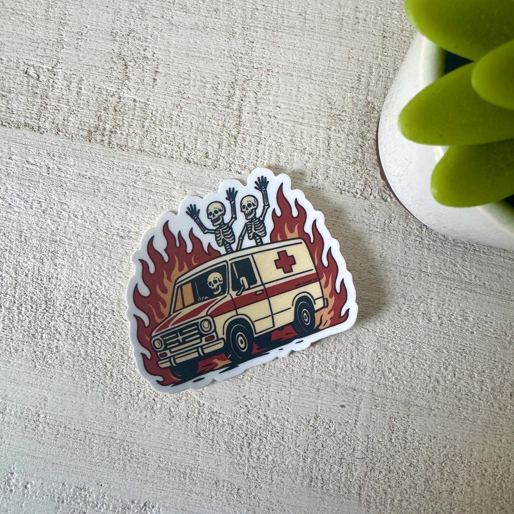 Funny Emergency Ambulance on Fire Vinyl Sticker