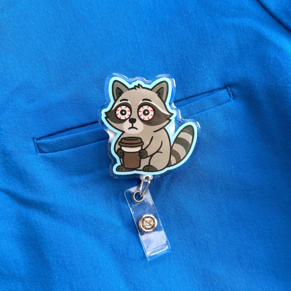 Coffee Raccoon Badge Reel