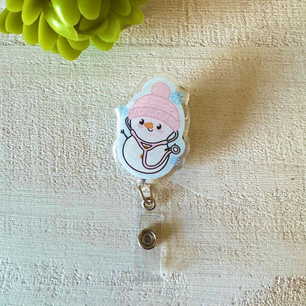 Cute Medical Snowman Glitter Badge Reel