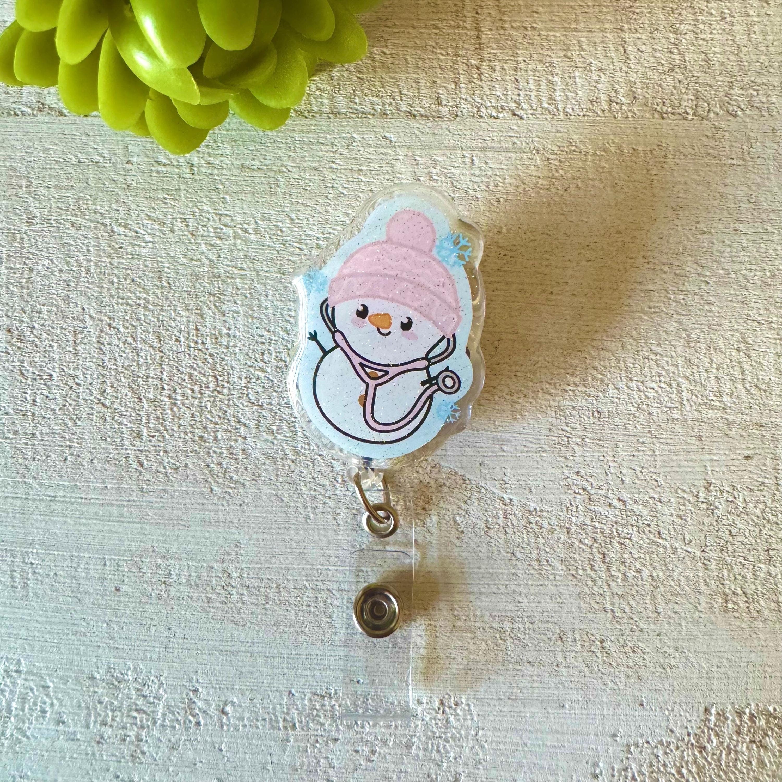 Cute Medical Snowman Glitter Badge Reel