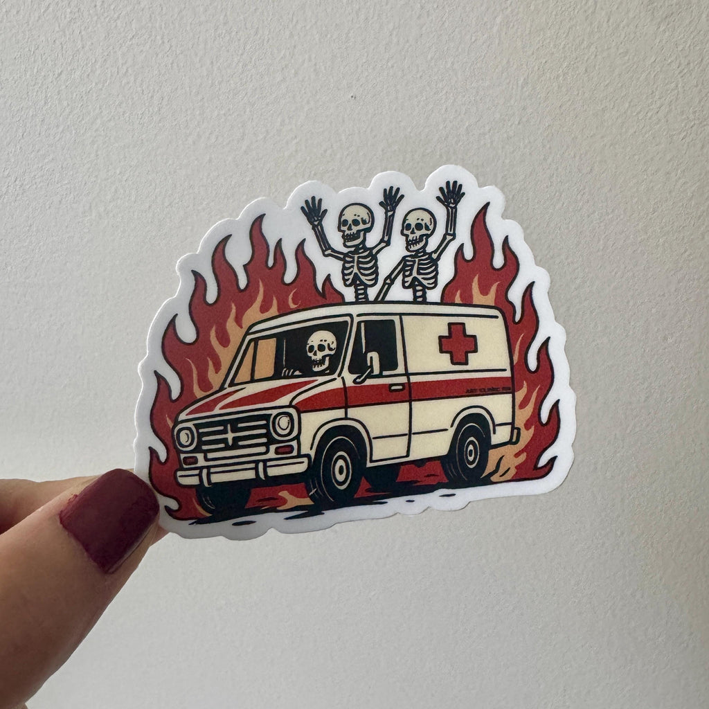 Funny Emergency Ambulance on Fire Vinyl Sticker