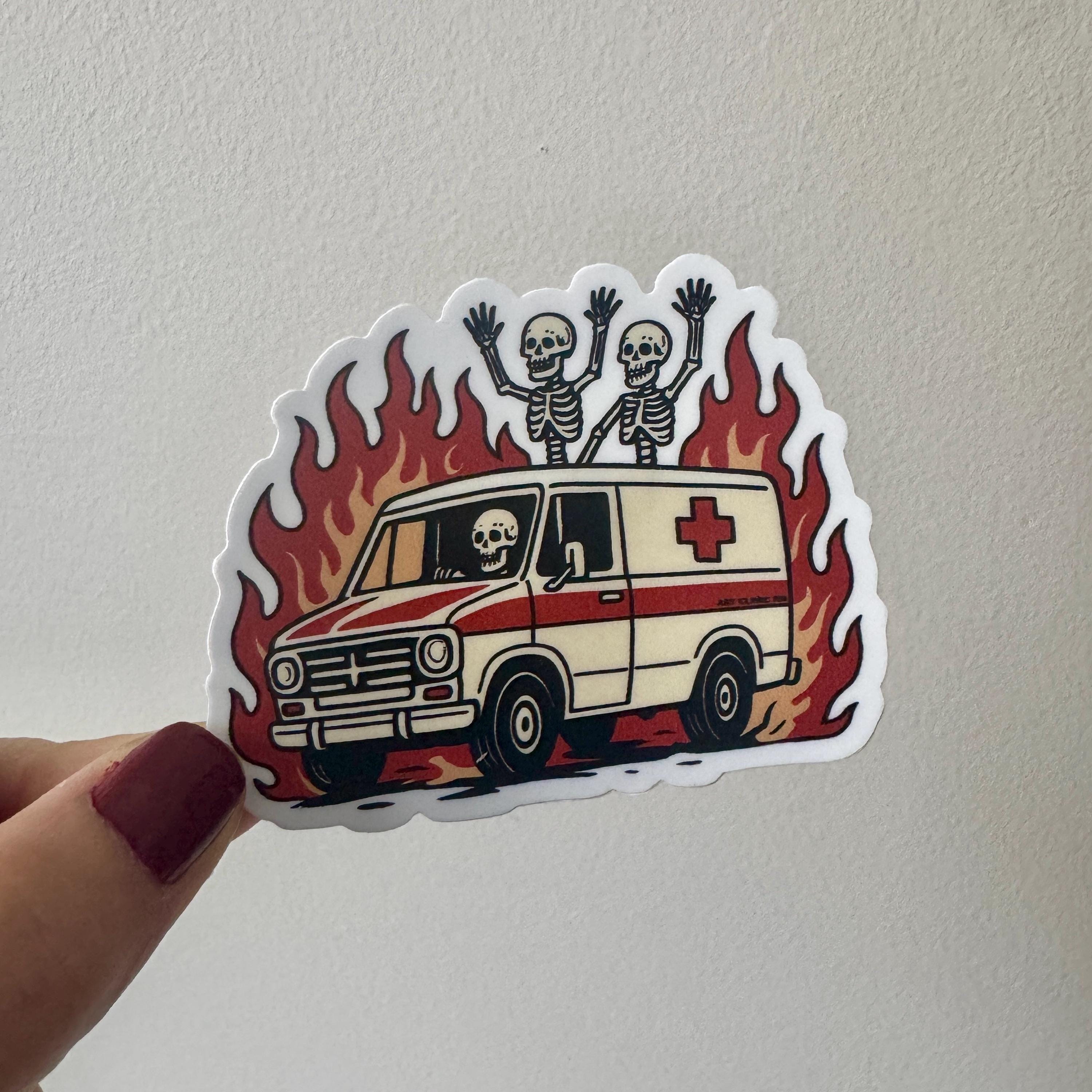 Funny Emergency Ambulance on Fire Vinyl Sticker